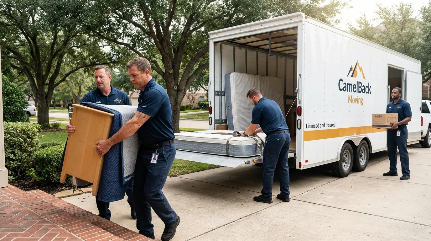 Crew loading residential truck for cross-state move from Glendive, MT