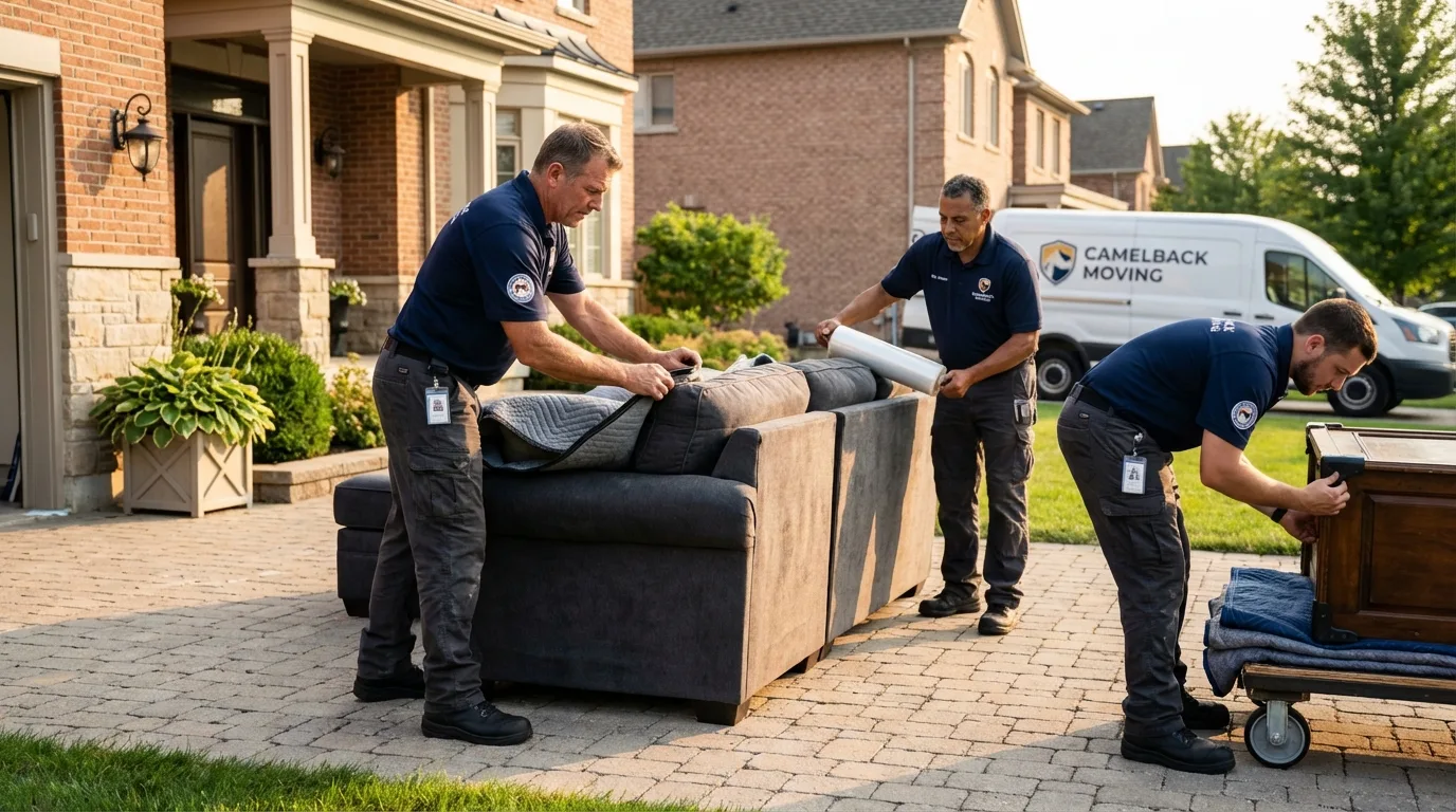 Large estate moving crew wrapping furniture in Glendive, MT