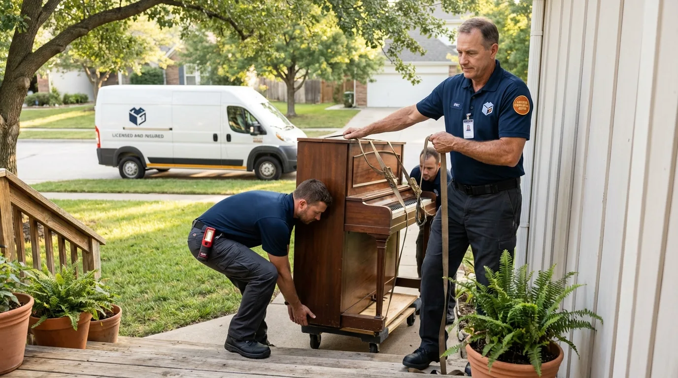 Licensed piano movers securing grand piano in Glendive, MT