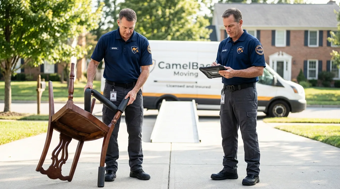 Movers inspecting furniture for damage prevention before loading in Glendive, MT
